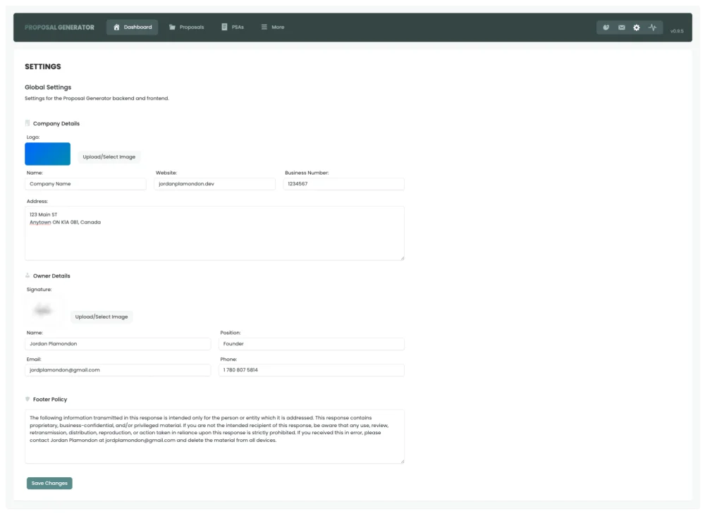 Proposal Generator Settings